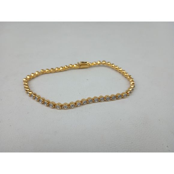 Monica Vinader 925 Silver Vermeil On Sterling Diamond Essential Tennis Bracelet - Picture 2 of 6